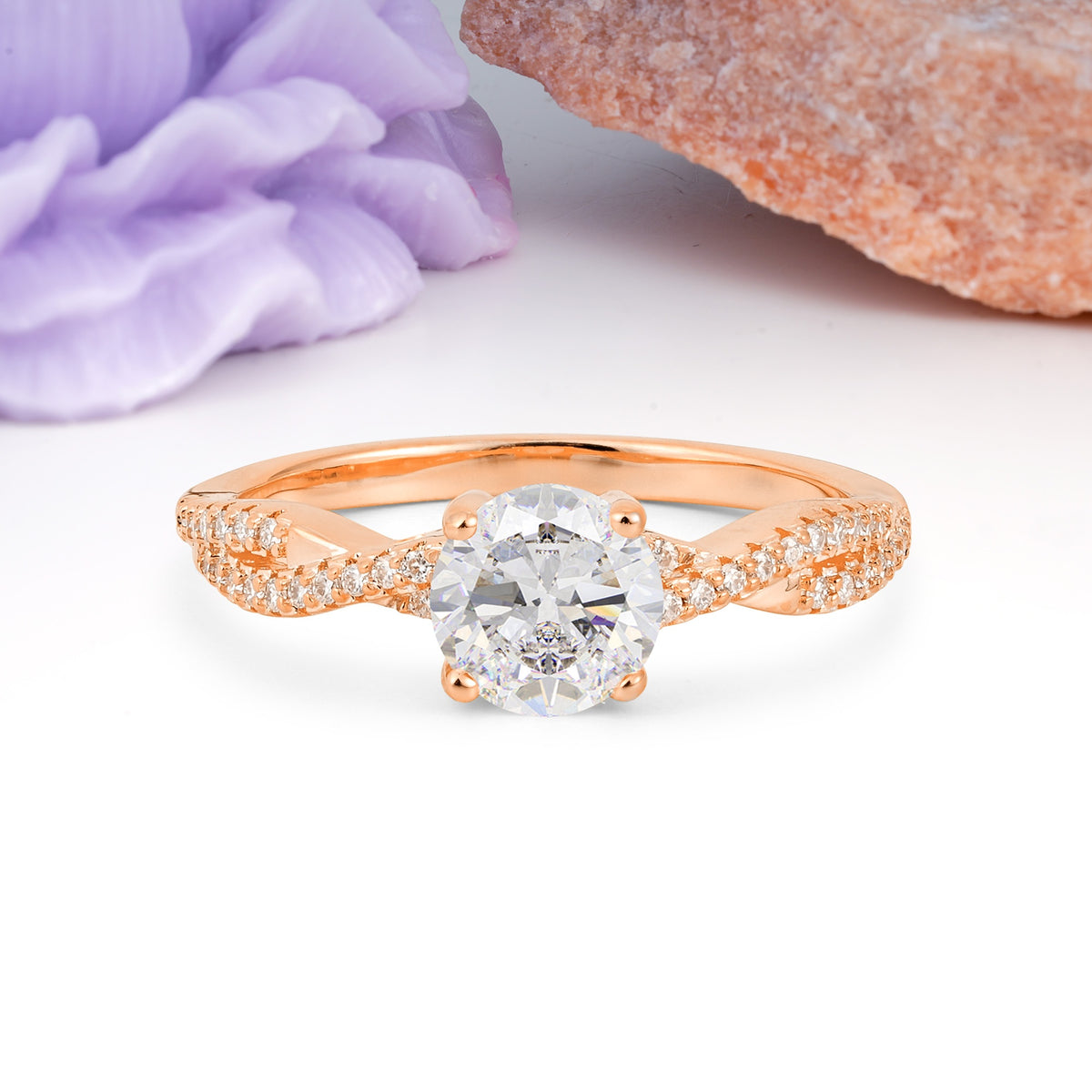 Luxurious Twisted Pavé Setting, 4-Prong Round Cut Moissanite Engagement Ring - Additional view