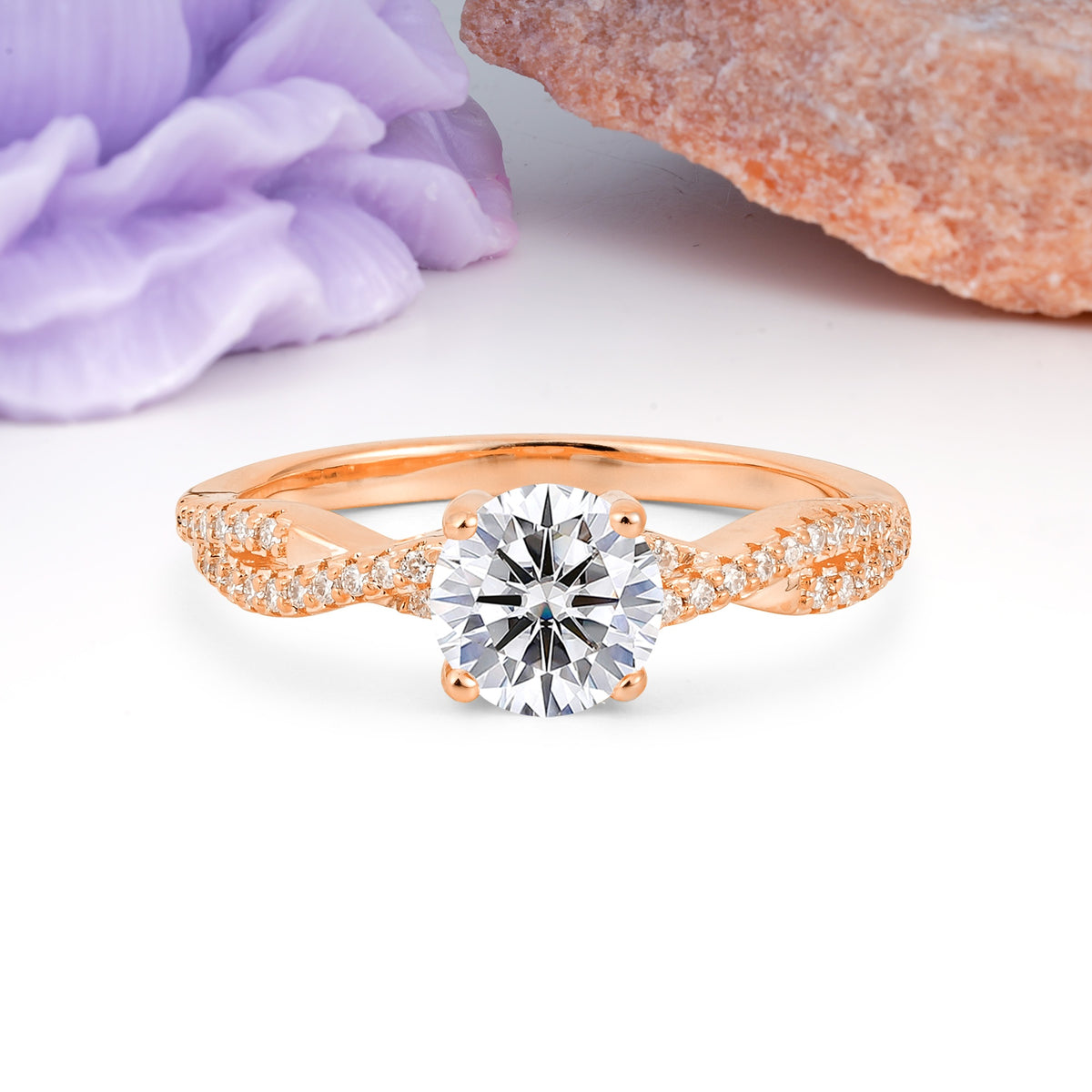 Luxurious Twisted Pavé Setting, 4-Prong Round Cut Lab Diamond Engagement Ring - Additional view