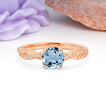 Luxurious Twisted Pavé Setting, 4-Prong Round Cut Aquamarine Engagement Ring - Additional view