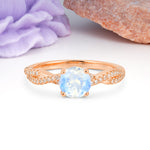 Luxurious Twisted Pavé Setting, 4-Prong Round Cut Moonstone Engagement Ring - Additional view