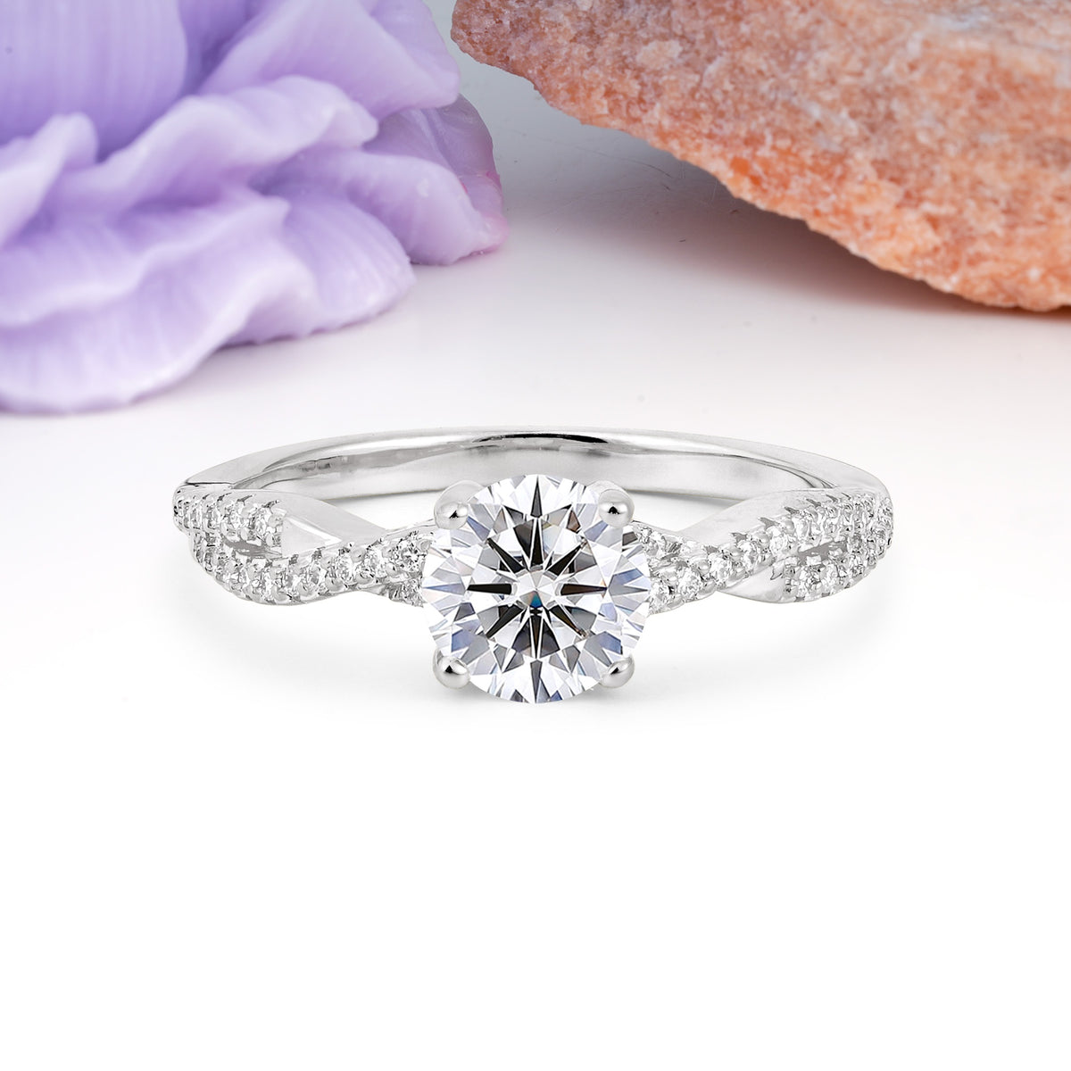Luxurious Twisted Pavé Setting, 4-Prong Round Cut Lab Diamond Engagement Ring - Additional view