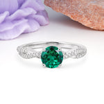 Luxurious Twisted Pavé Setting, 4-Prong Round Cut Emerald Engagement Ring - Additional view