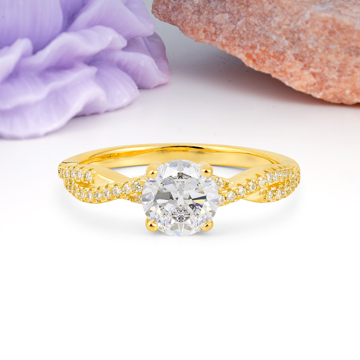 Luxurious Twisted Pavé Setting, 4-Prong Round Cut Moissanite Engagement Ring - Additional view