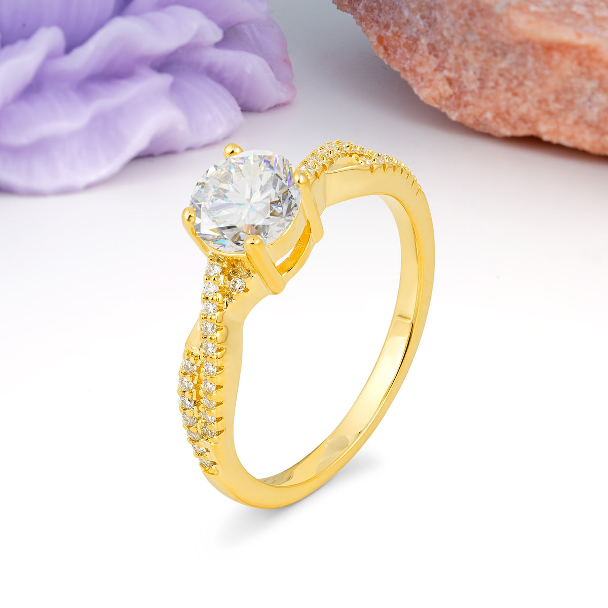Luxurious Twisted Pavé Setting, 4-Prong Round Cut Moissanite Engagement Ring - Additional view