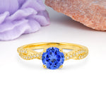 Luxurious Twisted Pavé Setting, 4-Prong Round Cut Sapphire Engagement Ring - Additional view