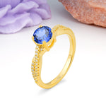 Luxurious Twisted Pavé Setting, 4-Prong Round Cut Sapphire Engagement Ring - Additional view