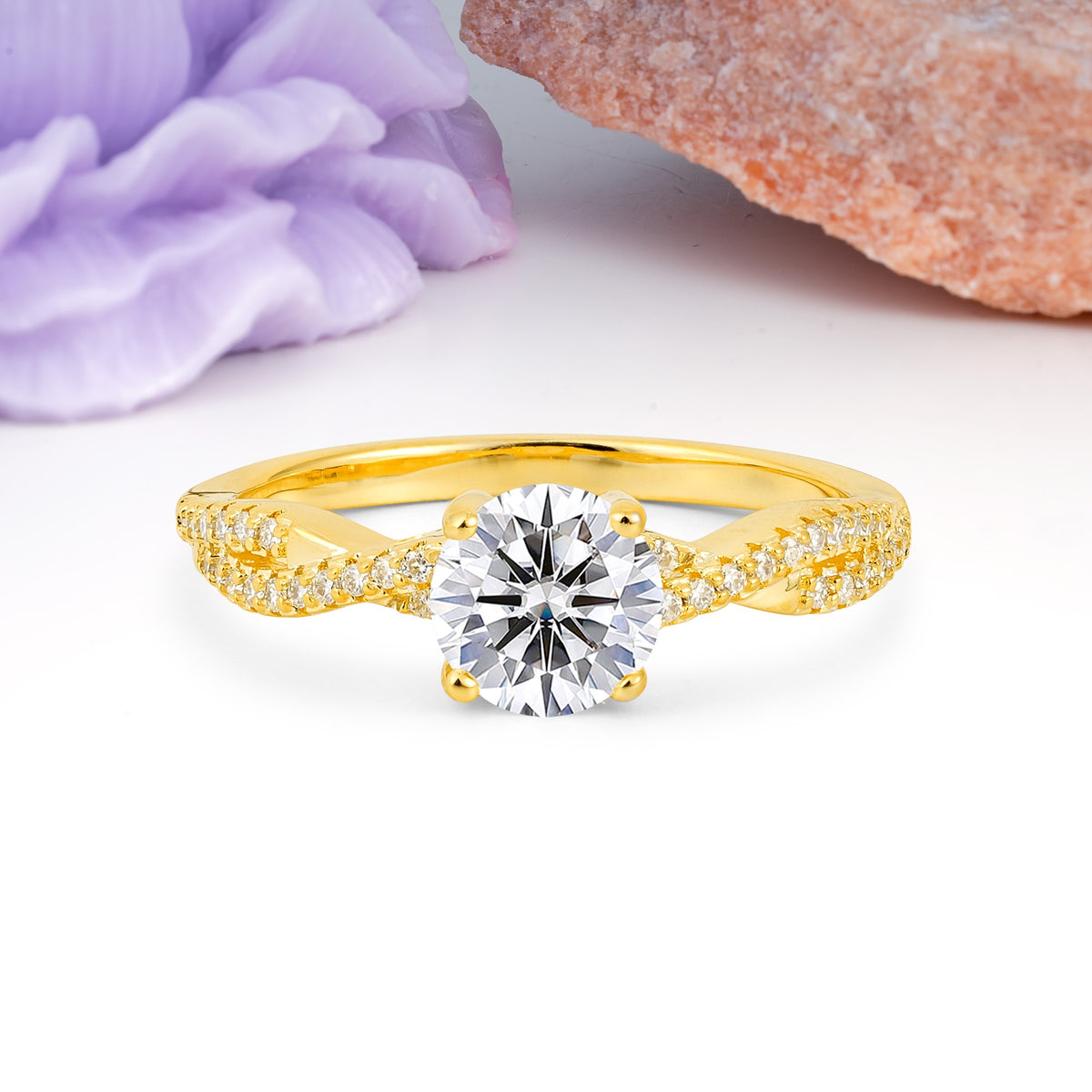 Luxurious Twisted Pavé Setting, 4-Prong Round Cut Lab Diamond Engagement Ring - Additional view