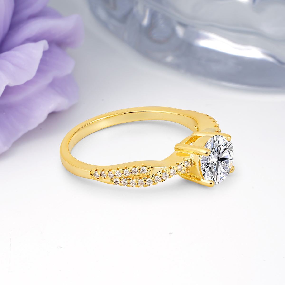 Luxurious Twisted Pavé Setting, 4-Prong Round Cut Lab Diamond Engagement Ring - Additional view