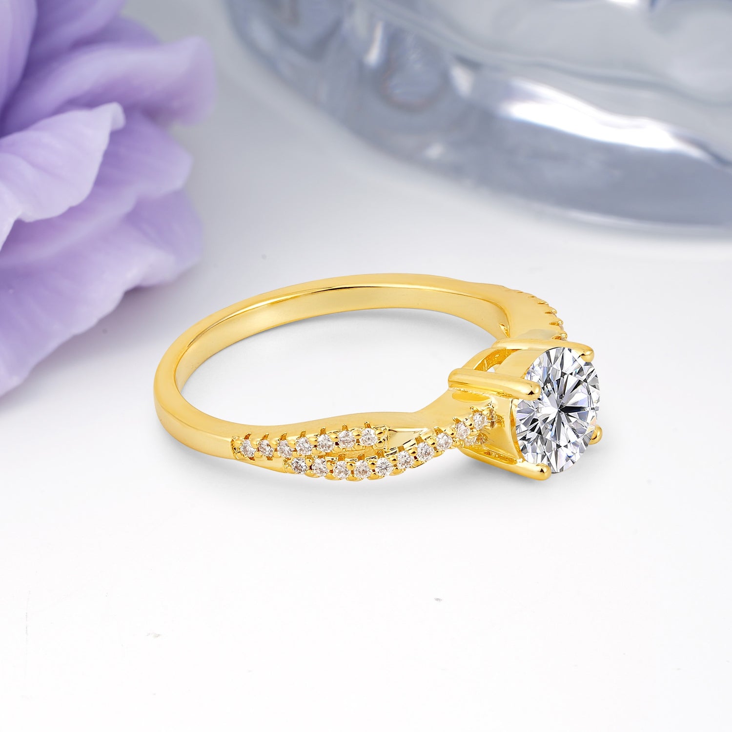 Luxurious Twisted Pavé Setting, 4-Prong Round Cut Lab Diamond Engagement Ring - Additional view