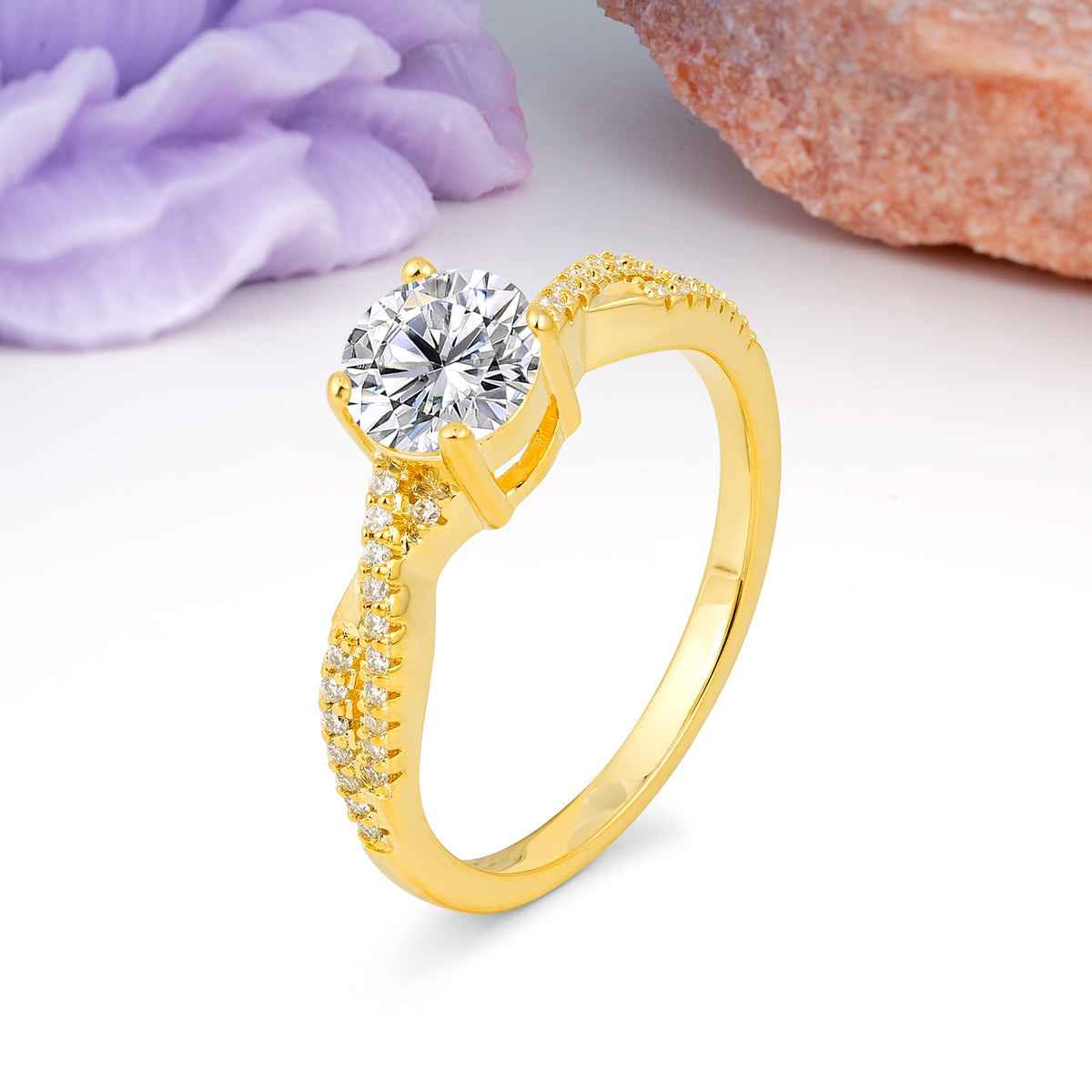 Luxurious Twisted Pavé Setting, 4-Prong Round Cut Lab Diamond Engagement Ring - Additional view