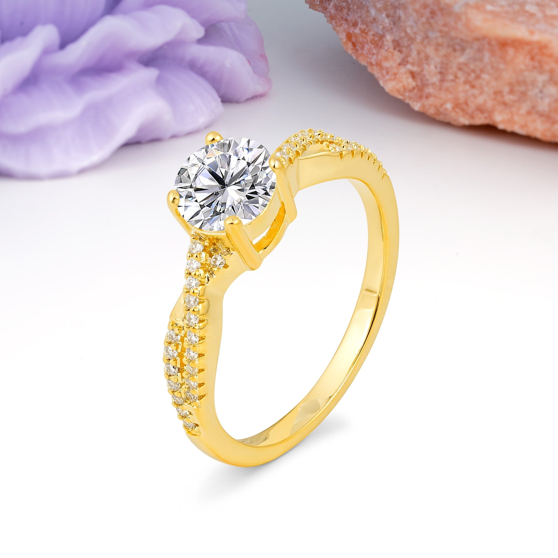 Luxurious Twisted Pavé Setting, 4-Prong Round Cut Lab Diamond Engagement Ring - Additional view