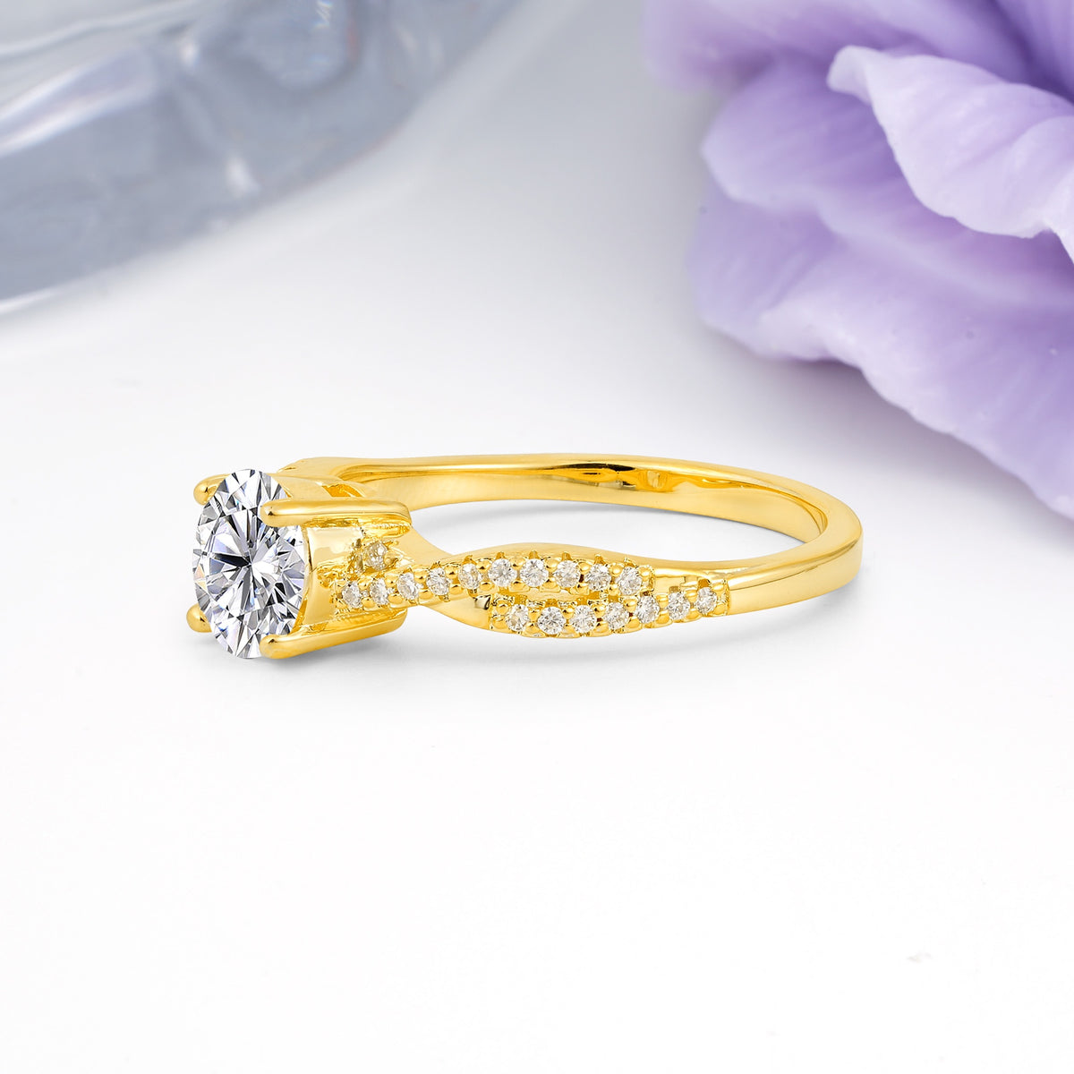 Luxurious Twisted Pavé Setting, 4-Prong Round Cut Lab Diamond Engagement Ring - Additional view
