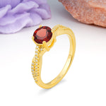 Luxurious Twisted Pavé Setting, 4-Prong Round Cut Garnet Engagement Ring - Additional view