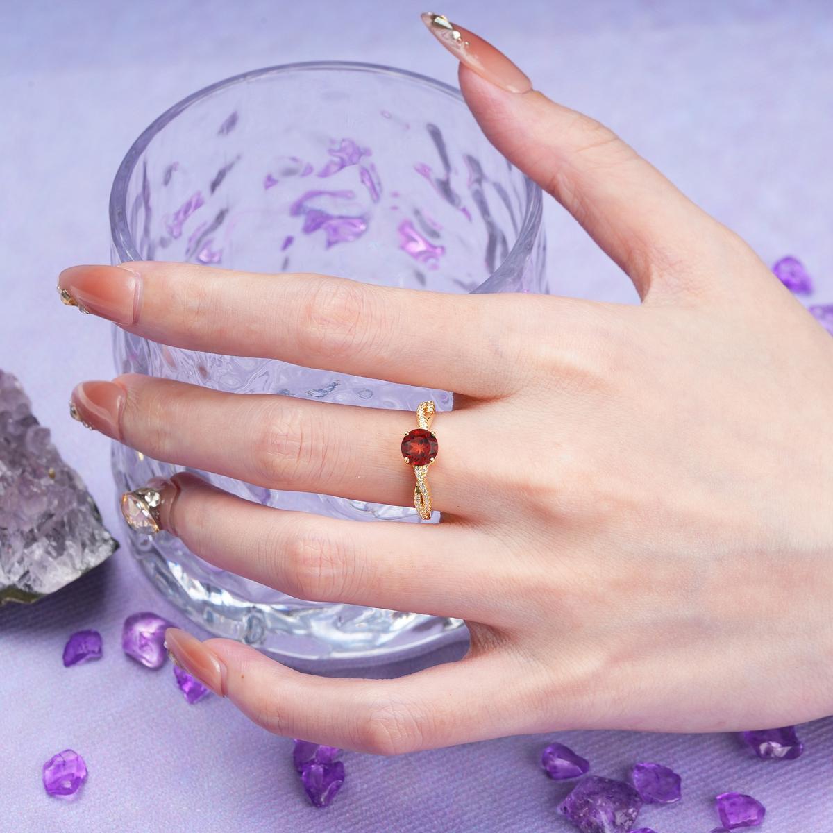 Luxurious Twisted Pavé Setting, 4-Prong Round Cut Garnet Engagement Ring