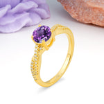 Luxurious Twisted Pavé Setting, 4-Prong Round Cut Amethyst Engagement Ring - Additional view