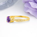 Luxurious Twisted Pavé Setting, 4-Prong Round Cut Amethyst Engagement Ring - Additional view