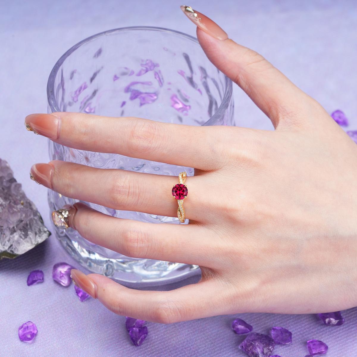 Luxurious Twisted Pavé Setting, 4-Prong Round Cut Ruby Engagement Ring