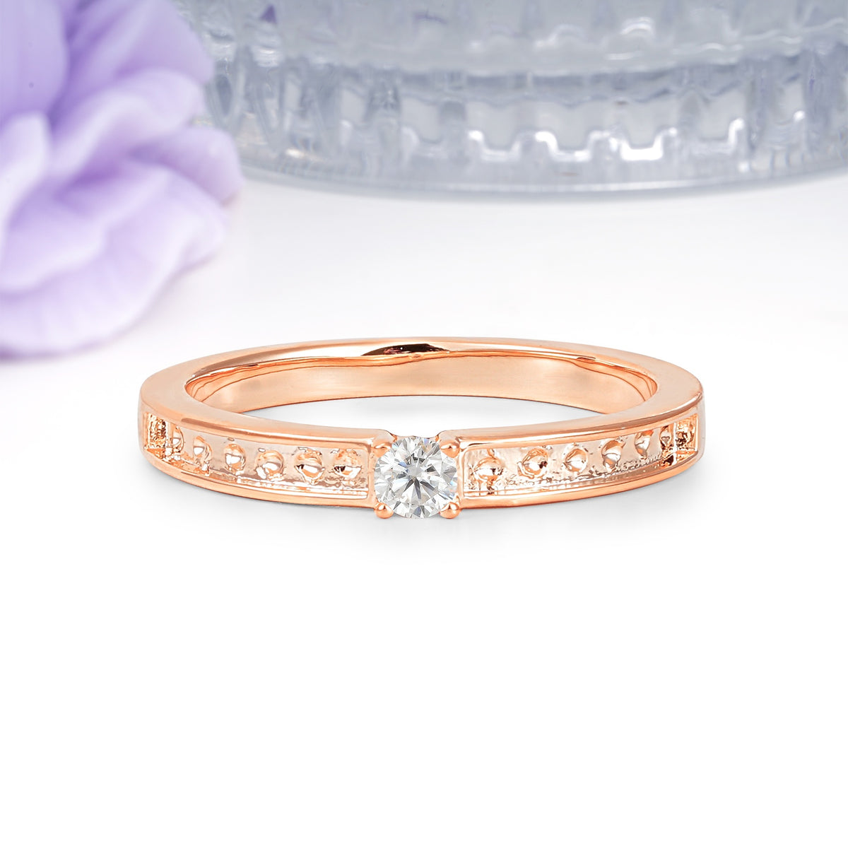Dainty Single Round Cut 4 Prong Openwork Pave Side Band Moissanite Engagement Ring - Additional view