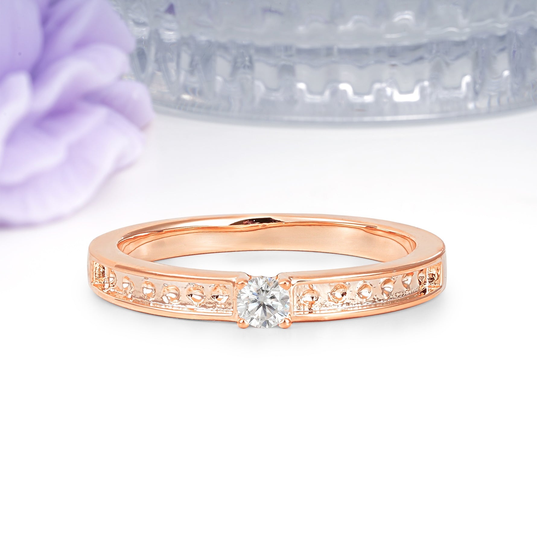 Dainty Single Round Cut 4 Prong Openwork Pave Side Band Moissanite Engagement Ring - Additional view
