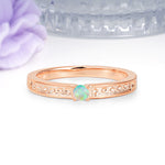 Dainty Single Round Cut 4 Prong Openwork Pave Side Band Fire Opal Engagement Ring - Additional view