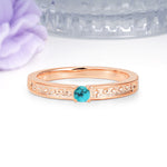 Dainty Single Round Cut 4 Prong Openwork Pave Side Band Turquoise Engagement Ring - Additional view