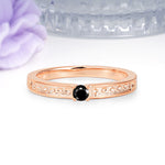 Dainty Single Round Cut 4 Prong Openwork Pave Side Band Black Onyx Engagement Ring - Additional view