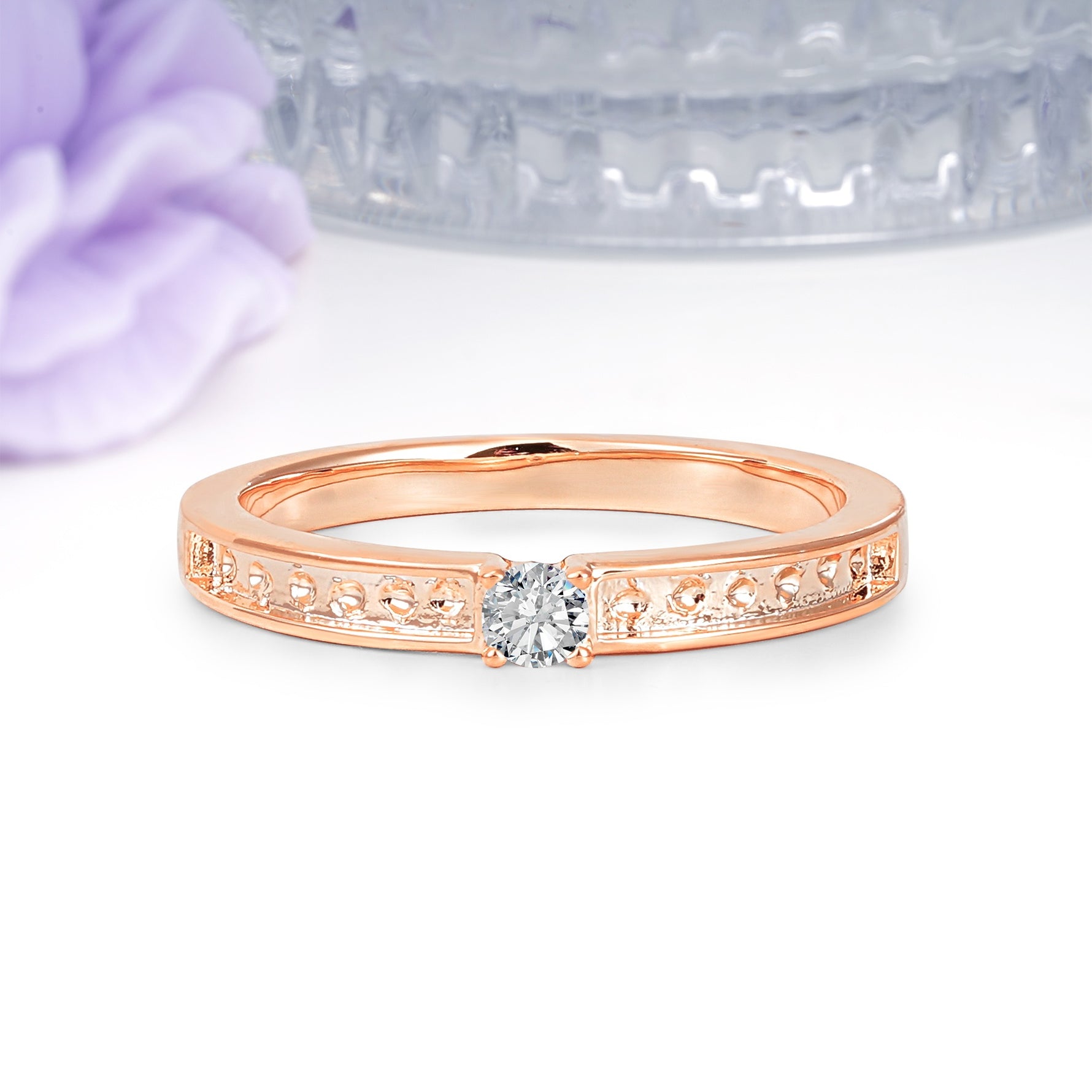 Dainty Single Round Cut 4 Prong Openwork Pave Side Band Lab Diamond Engagement Ring - Additional view