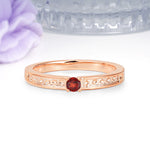 Dainty Single Round Cut 4 Prong Openwork Pave Side Band Garnet Engagement Ring - Additional view