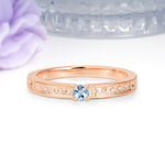 Dainty Single Round Cut 4 Prong Openwork Pave Side Band Aquamarine Engagement Ring - Additional view