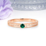 Dainty Single Round Cut 4 Prong Openwork Pave Side Band Emerald Engagement Ring - Additional view