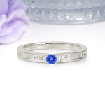 Dainty Single Round Cut 4 Prong Openwork Pave Side Band Sapphire Engagement Ring - Additional view