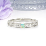 Dainty Single Round Cut 4 Prong Openwork Pave Side Band Fire Opal Engagement Ring - Additional view