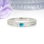 Dainty Single Round Cut 4 Prong Openwork Pave Side Band Turquoise Engagement Ring - Additional view