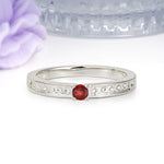 Dainty Single Round Cut 4 Prong Openwork Pave Side Band Garnet Engagement Ring - Additional view
