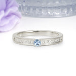 Dainty Single Round Cut 4 Prong Openwork Pave Side Band Aquamarine Engagement Ring - Additional view