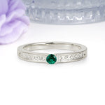 Dainty Single Round Cut 4 Prong Openwork Pave Side Band Emerald Engagement Ring - Additional view