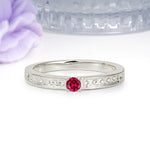 Dainty Single Round Cut 4 Prong Openwork Pave Side Band Ruby Engagement Ring - Additional view