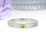 Dainty Single Round Cut 4 Prong Openwork Pave Side Band Peridot Engagement Ring - Additional view