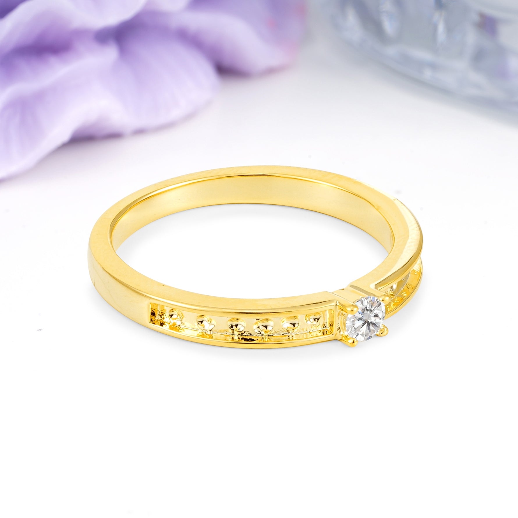 Dainty Single Round Cut 4 Prong Openwork Pave Side Band Moissanite Engagement Ring - Additional view