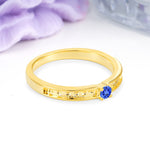 Dainty Single Round Cut 4 Prong Openwork Pave Side Band Sapphire Engagement Ring - Additional view