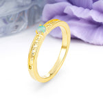 Dainty Single Round Cut 4 Prong Openwork Pave Side Band Fire Opal Engagement Ring - Additional view