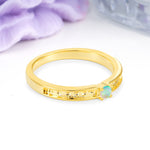 Dainty Single Round Cut 4 Prong Openwork Pave Side Band Fire Opal Engagement Ring - Additional view