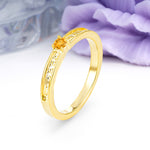 Dainty Single Round Cut 4 Prong Openwork Pave Side Band Citrine Engagement Ring - Additional view