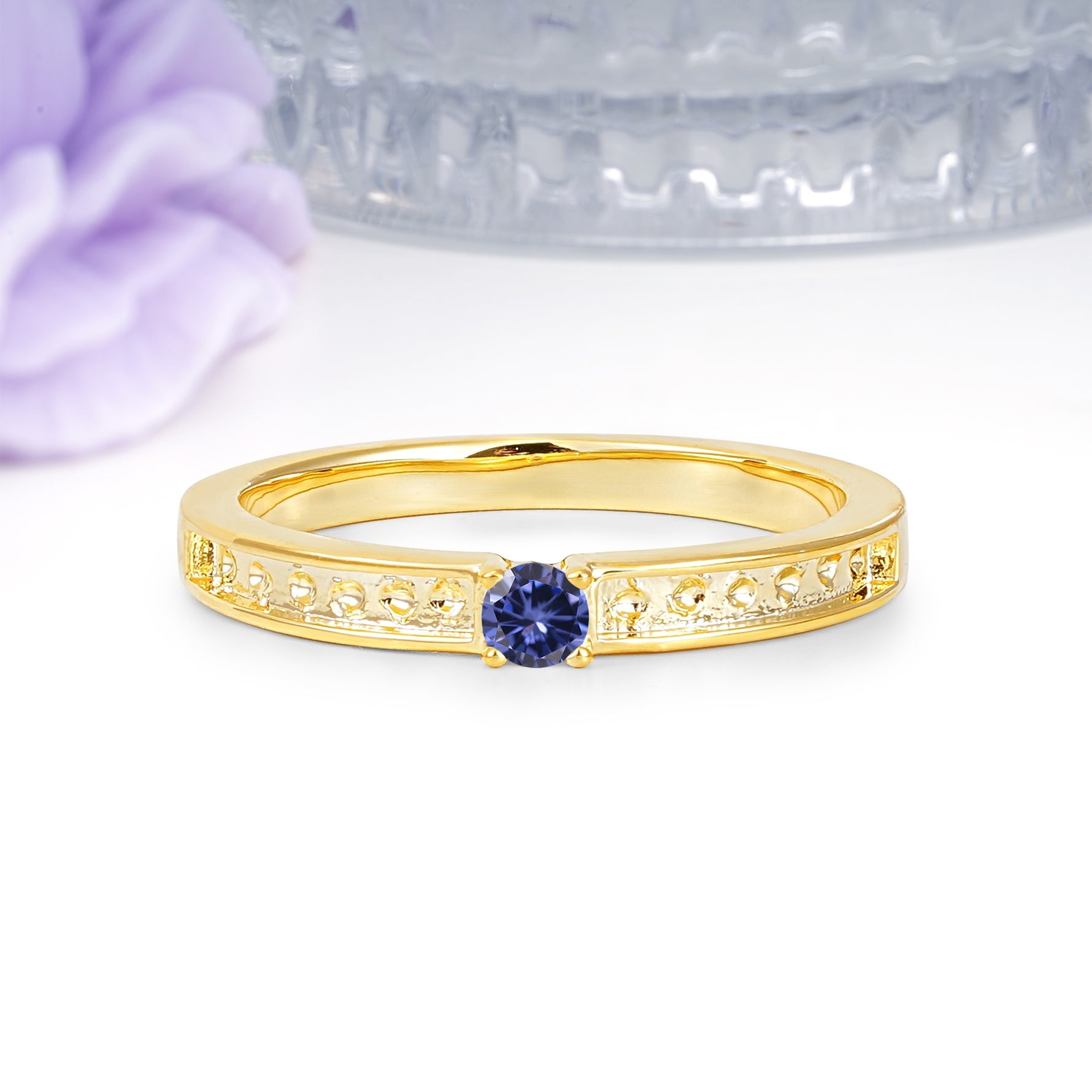 Dainty Single Round Cut 4 Prong Openwork Pave Side Band Tanzanite Engagement Ring - Additional view