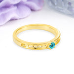 Dainty Single Round Cut 4 Prong Openwork Pave Side Band Turquoise Engagement Ring - Additional view
