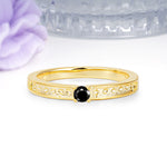 Dainty Single Round Cut 4 Prong Openwork Pave Side Band Black Onyx Engagement Ring - Additional view