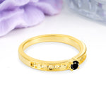Dainty Single Round Cut 4 Prong Openwork Pave Side Band Black Onyx Engagement Ring - Additional view