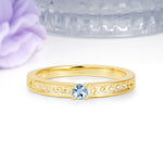 Dainty Single Round Cut 4 Prong Openwork Pave Side Band Aquamarine Engagement Ring - Additional view