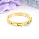 Dainty Single Round Cut 4 Prong Openwork Pave Side Band Aquamarine Engagement Ring - Additional view