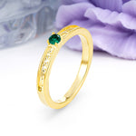 Dainty Single Round Cut 4 Prong Openwork Pave Side Band Emerald Engagement Ring - Additional view